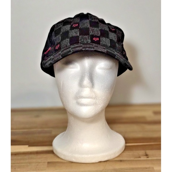 Fox Women's‎ Black Gray Checkerboard Pink Foxes Adjustable Cap - Picture 1 of 12
